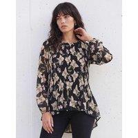 Roman Sheer Floral Print Pleated Top Black Mix