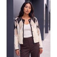 Roman Petite Argyle Knitted Button Front Cardigan Natural Mix
