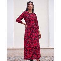 Roman Paisley Round Neck Midi Dress Red