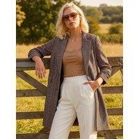 Roman Petite Checked Longline Coat Brown