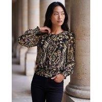 Roman Petite Mesh Printed Blouson Sleeve Top Green