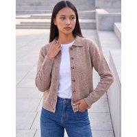 Roman Petite Collared Button Front Cardigan Camel