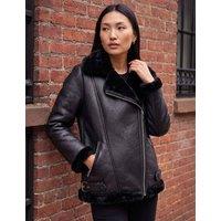 Roman Faux Fur Trim Aviator Jacket Black