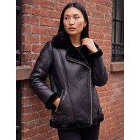 Roman Faux Fur Trim Aviator Jacket Black