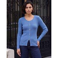 Roman Textured Button Front Fitted Cardigan Denim