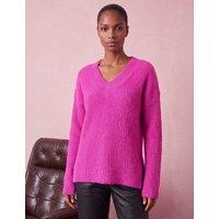 Roman V-Neck Fluffy Knit Jumper Magenta