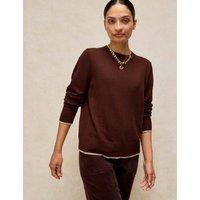 White Stuff Cotton with Merino Wool Crew Neck Jumper Dark Brown