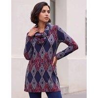 Roman Printed Detachable Scarf Tunic Mid Blue