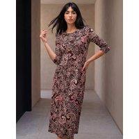 Roman Petite Floral Round Neck Midi Dress Brown Mix