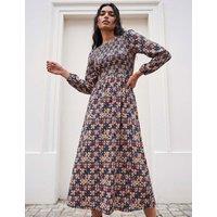 Roman Jersey Geometric Print Shirred Midi Dress Multi
