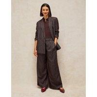 White Stuff Sasha Wool Blend Tweed Wide Leg Trousers Plum