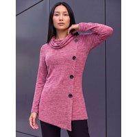 Roman Cowl Neck Button Detail Top Red