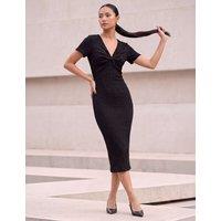Roman Petite Textured Knee Length Bodycon Dress Black