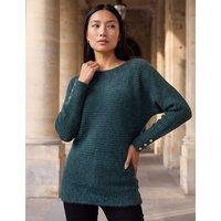 Roman Button Sleeve Fluffy Jumper Green