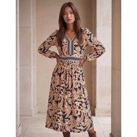 Roman Floral Border Print V-Neck Midi Skater Dress Natural Mix