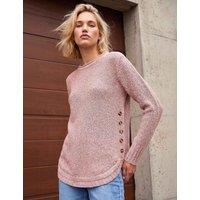 Roman Button Detail Curved Hem Jumper Light Pink