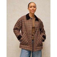White Stuff Checked Coat with Wool Pink Mix