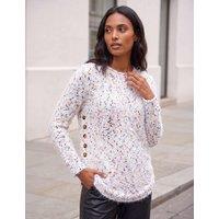 Roman Textured Button Detail Curved Hem Jumper Ivory Mix