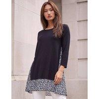 Roman Animal Print Contrast Hem Swing Tunic Top Black