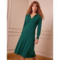 Roman Collared Midi Knitted Dress with Wool Dark Green