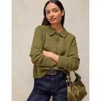 White Stuff Wool Rich Collared Cardigan Green