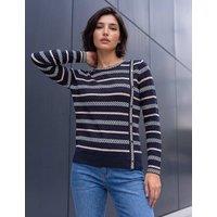 Roman Petite Striped Round Neck Button Detail Jumper Navy Mix