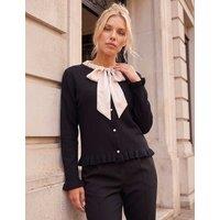 Roman Petite Tie Neck Frill Hem Cardigan Black