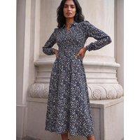 Roman Floral Shirred Midi Shirt Dress Navy