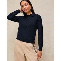 White Stuff Merino Wool Blend Polo Collar Jumper Dark Navy