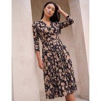 Roman Abstract Floral Midi Wrap Dress Taupe