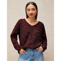 White Stuff Textured Flecked V-Neck Jumper with Wool Plum