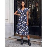 Roman Leaf Print V-Neck Midi Skater Dress Navy Mix