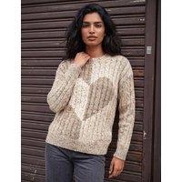 Roman Cable Knit Colour Block Heart Jumper Ivory Mix