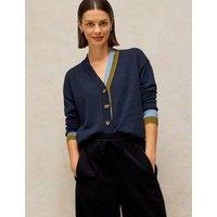 White Stuff Cotton Rich Cardigan with Merino Wool Navy Mix