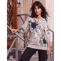 Roman Embellished Floral V-Neck Jumper Light Grey