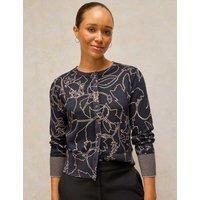 White Stuff Pure Cotton Patterned Cardigan Navy