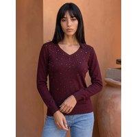 Roman Petite Embellished V-Neck Jumper Cherry Red