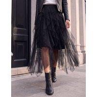Roman Mesh Midaxi Tiered A-Line Skirt Black