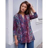 Roman Jersey Textured Burnout Print Pintuck Shirt Burgundy Mix