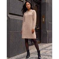 Roman Petite Knitted Collared Knee Length Shift Dress Stone