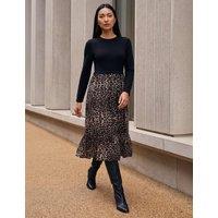 Roman Animal Print Midi Skater Dress Beige