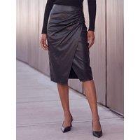 Roman Leather Look Ruched Wrap Skirt Black