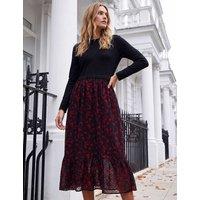Roman Abstract Print Midi Skater Dress Black