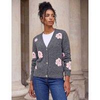 Roman Embossed Floral Knitted Button Front Cardigan Grey Mix