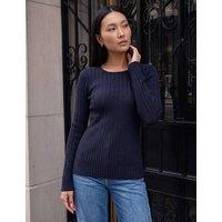 Roman Ribbed Round Neck Fitted Jumper Navy