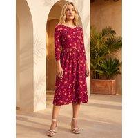 Roman Floral Midi Skater Dress Dark Orange