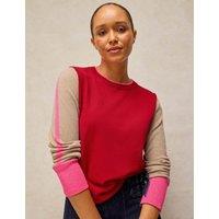 White Stuff Cotton Rich Colour Block Jumper with Wool Red Mix