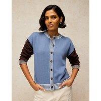 White Stuff Wool Blend Colour Block Cardigan with Cotton Blue Mix