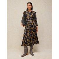 White Stuff Cotton Blend Jersey Printed Midi Shirt Dress Green Mix