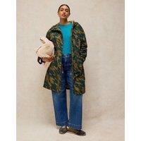 White Stuff Beth Waterproof Printed Hooded Longline Coat Green Mix